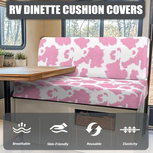 Pink RV Dinette Cushion Covers Cow Print Stretch Camper Cushion Cover Booth Seats Replacement RV Cushion Covers Washable Sofa Furniture Protector - color: Pink Cow Print