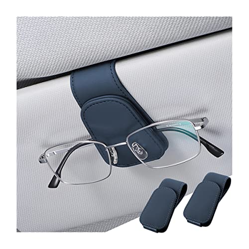 zipelo Sunglasses Holder for Car Sun Visor, 2 PCS Magnetic Leather Eyeglass Hanger, Sun Glasses Mount Clip on Visors, Ticket Card Cash Organizer, Auto Interior Accessories (Royal Blue) - color: Royal Blue, size: 2 PCS