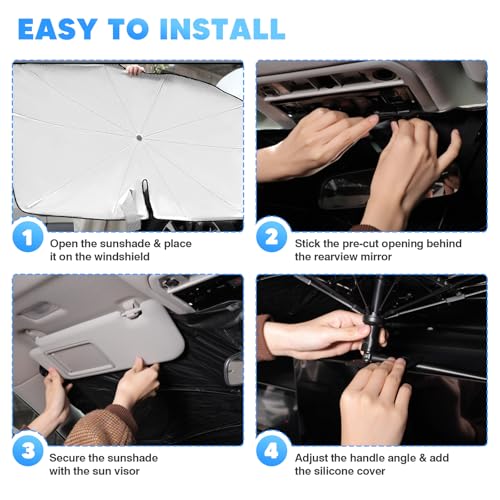 KUST Ice Crystal Sun Shade Umbrella for 2017-2026 Tesla Model Y/Juniper/Model 3/ Highland | Custom Fit Windshield Sunshade for Tesla | Foldable Sunshade with Bendable Handle | Blocks Heat & UV Rays - size: For Model 3/Y 17-26 (Ice Crystal)