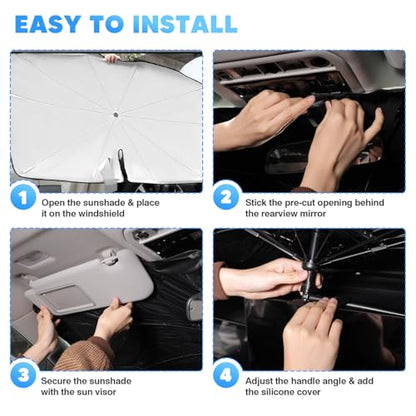 KUST Ice Crystal Sun Shade Umbrella for 2017-2026 Tesla Model Y/Juniper/Model 3/ Highland | Custom Fit Windshield Sunshade for Tesla | Foldable Sunshade with Bendable Handle | Blocks Heat & UV Rays - size: For Model 3/Y 17-26 (Ice Crystal)