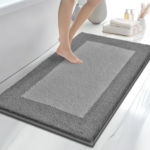 anllugs Bathroom Rugs 30" x 46", Non-Slip Extra Soft Absorbent Bath Rugs, Machine Washable Quick Dry Bath Mats for Bathroom Floor, Shower, Bathtub and Sink, Grey & Dark Grey - color: Grey & Dark Grey, size: 30" X 46"