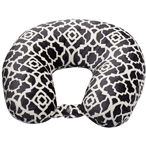 Wolf Essentials Adult Cozy Soft Microfiber Neck Pillow for Travel – Compact, Machine Washable - Perfect for Airplane, Car, or Home Use - Filled and Finished in the USA – Charcoal Trellis - color: Charcoal Trellis, size: Adult (Pack of 1)