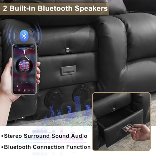 URRED Power Loveseat Recliner Sofa with Massage and Heat, Wall Hugger Reclining Loveseat with Console, RV Couch Home Theater Seating with LED Lights for Living Room (Black, 67" - 2 Seats) - color: Black, size: 67" - 2 Seats
