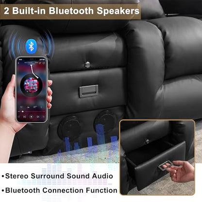 URRED Power Loveseat Recliner Sofa with Massage and Heat, Wall Hugger Reclining Loveseat with Console, RV Couch Home Theater Seating with LED Lights for Living Room (Black, 67" - 2 Seats) - color: Black, size: 67" - 2 Seats