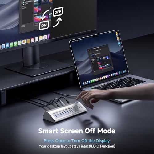 Giftos Powered USB Hub, 18 in 1 USB 3.2 Hub with 4K HDMI,PD 100W,45W Charge,10Gbps USB,SD/TF,Audio, 65W Adapter,3.3FT Cable,Aluminum,Smart Button, USB Hub for PC,Mac,Mac mini, iMac,iPhone 17/16,iPad - size: 18 IN 1