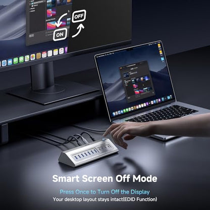 Giftos Powered USB Hub, 18 in 1 USB 3.2 Hub with 4K HDMI,PD 100W,45W Charge,10Gbps USB,SD/TF,Audio, 65W Adapter,3.3FT Cable,Aluminum,Smart Button, USB Hub for PC,Mac,Mac mini, iMac,iPhone 17/16,iPad - size: 18 IN 1