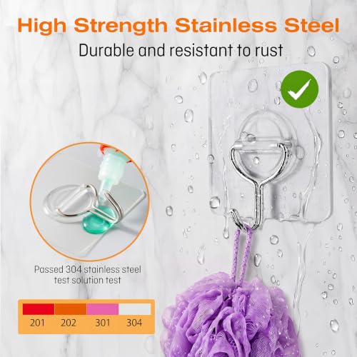 Adhesive Wall Hooks for Hanging Heavy Duty 33lb(Max), Waterproof and Rustproof Transparent Self Adhesive Hooks for Bathroom Kitchen Outdoor and Home Improvement -24 Pack - size: 01-Clear-24Pack