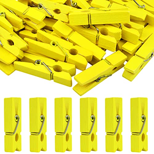 Jdesun 50pcs Photo Wood Clips Natural Wooden Mini Clothespins Paper Peg Pins Clips Laundry Pins for Hanging Clothing Pictures Home Storage Art Craft Display, Yellow - color: Yellow(wood)