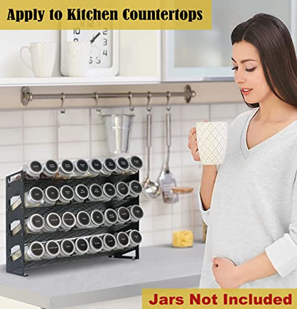 4 Tier Countertop Spice Rack Organizer for Kitchen Cabinet Pantry or Wall Mount, Matte Black (Jars Not Included) - size: 4 Tier Without Jars