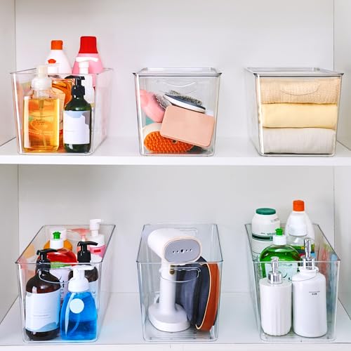 theaoo Clear Storage Bins with Lids Stackable - XLarge Plastic Containers for Pantry Organization and Storage - Perfect for kitchen,Fridge,Laundry Room,Bathroom,Garage,Closet,Cabinet Organizer -8 Pack - size: XL (Pack of 8)