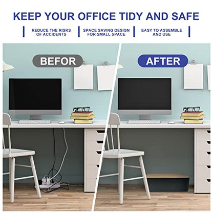 Cable Management Box - Wooden Style Large Cord Organizer to Hide Wires & Power Strips | Desk Computer Cable Organizer | Safe ABS Material | 16" (L) x 6.2" (W) 5.3" (H) | for Home & Office - Black - size: Large