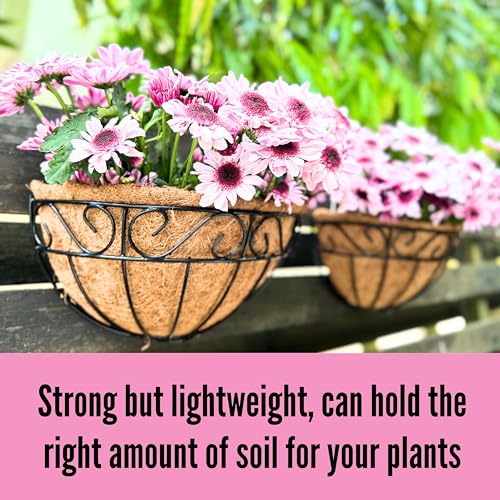 LaLaGreen 16 Inch Wall Mounted Flower Baskets, 4 Pack, Large Railing Planter Deck Rail Hanging Plant Pots Holders with Coco Liner Outdoor, Metal Herb Fence Porch Balcony Garden Patio Window Box Trough - size: 16" (40.6cm) x 4 Pack