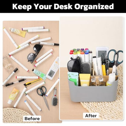 Segarty Gray Desk Storage Organizer, Detachable Divided Bamboo Remote Control Holder Caddy, Desktop Pen Pencil Holder Container Box for Office Supplies Home Bedside Table - color: Gray