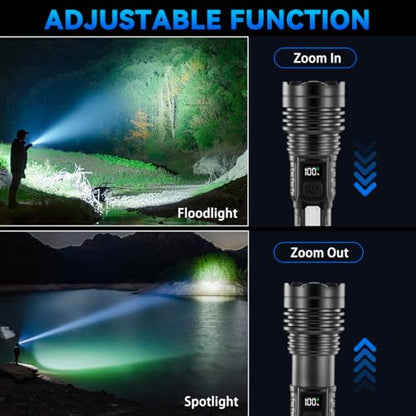 4Pack Flashlights High Lumens 9900FL, 7Mode Flashlight Rechargeable with LCD Digital Display, Rechargeable Flashlights with COB Light, Adjustable Super Bright Flashlight, Powerful Tactical Flash Light