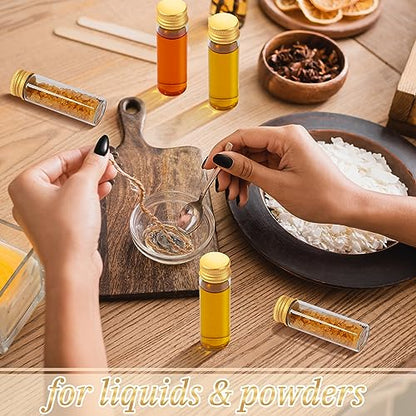 Didaey 50 Pcs Small Clear Vials Spice Mini Jars with Lids Mini Glass Bottles with Screw Aluminum Metal Caps Tiny Jars Sample Containers for Powder Cream Cosmetic Jewelry Wedding (15ml,Gold Caps) - color: Gold Caps, size: 15 ml