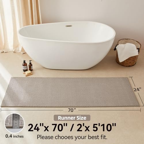Triohero Bathroom Runner Rugs, Long Bath Mat Runner Washable Thin Quick Dry Low Pile Bathroom Runner Rugs Non Slip, Beige 24"x70" - color: Beige, size: 24"x70"
