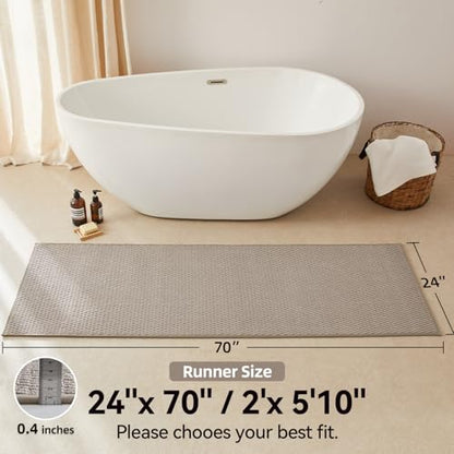 Triohero Bathroom Runner Rugs, Long Bath Mat Runner Washable Thin Quick Dry Low Pile Bathroom Runner Rugs Non Slip, Beige 24"x70" - color: Beige, size: 24"x70"