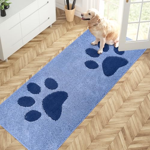 PURRUGS Dirt Trapping Door mat 32" x 70", Non-Skid/Slip Machine Washable Microfiber Entryway Rug, Dog Door Mat, Super Absorbent Welcome Mat for Muddy Wet Shoes and Paws, Light Blue - color: Light Blue, size: 32" X 70"
