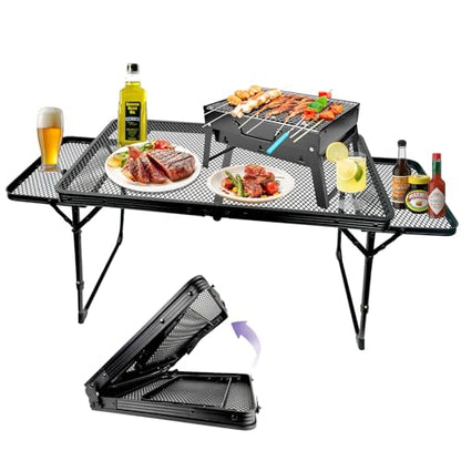 BRIAN & DANY Folding Grill Table Camping Table, Metal Portable Picnic Table, Lightweight Height Adjustable Foldable Table for Outdoor, Black, 40.16"x15.7"x11.8/14.9" - size: 3.2x1.3FT