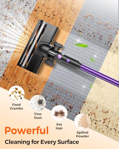 Cordless Vacuum Cleaner for Home, 580W/48KPa Powerful Suction, 65 Min Runtime, Lightweight Stick Vacuum with LED Screen & Wall Mount, Handheld Vacuum for Pet Hair, Carpet & Hard Floors