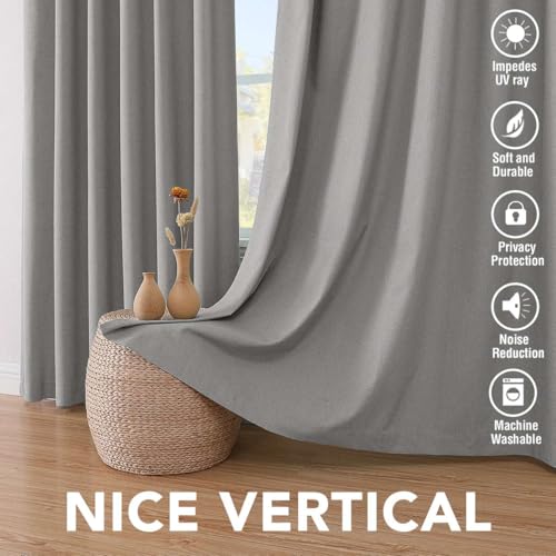 H.VERSAILTEX Linen Look 100% Blackout Curtains 45 Inches Long for Bedroom Rod Pocket 42 Inches Wide Linen Textured Thick Window Curtain Drapes with White Backing, Dove Gray, 2 Panels - color: Dove Gray, size: 42"W x 45"L (Pack of 2)