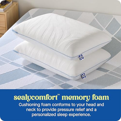 Sealy Dreamlife Queen Size Memory Foam Cooling Pillow with Surface Guard Technology, Removable Machine-Washable Cover, 1 Year Limited Warranty, White - size: Standard, style: 1 pack
