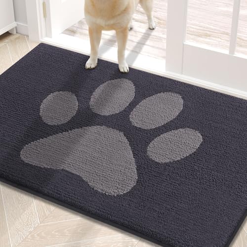 Buganda Dog Door Mat for Muddy Paws, Absorbent Dirt Trapper Washable Indoor Doormats, Non Slip Low-Profile Mud Mat for Dogs, Front Entrance Doormat for Inside Floor (30x20 Inches, Dark Grey) - color: Dark Grey, size: 30.0"l X 20.0"w X 0.6"th