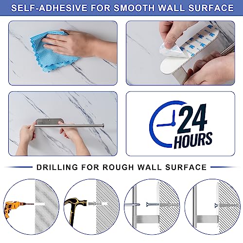 Honmein Paper Towel Holder, Upgrade SUS304 Stainless Steel Paper Towel Holder Under Cabinet, Bend-Resistant, Self-Adhesive or Drill mounting (Silver) - color: Silver