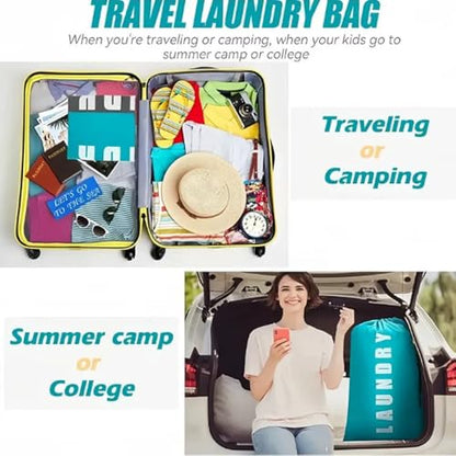 2 Pack XL Travel Laundry Bag, Dirty Clothes Organizer with Drawstring, Large Enough to Hold 4 Loads of Laundry， Easy Fit a Laundry Hamper or Basket，24" x 36" (Blue+ Pink) - color: Blue+ Pink