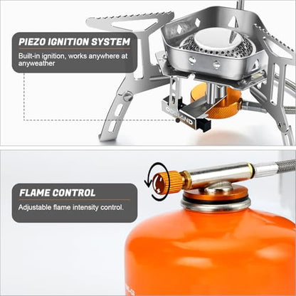 Odoland 3500W/6800W Windproof Camp Stove Camping Gas Stove with Fuel Canister Adapter, Piezo Ignition, Carry Case, Portable Collapsible Stove Burner for Outdoor Backpacking Hiking and Picnic - style: 3500W