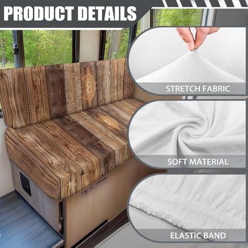 NDISTIN Wood RV Dinette Cushion Covers 2Pcs RV Dinette Cushion Covers Wood Stretchable Washable Couch Cover Replacement Stretch Sofa Furniture Protector for Travel Trailer Couch - color: Wood