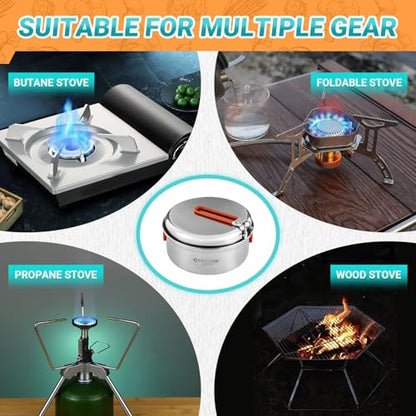 KingCamp 17/25pcs Stainless Steel Camping Cookware Mess Kit Camping Cooking Set Backpacking Gear Lightweight Pots and Pans Set for Camping Hiking Picnic