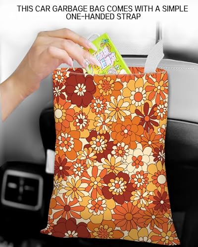 Car Trash Can, Durable Hanging Car Trash Garbage Bag, Cute Automotive Garbage Cans Organizer, Boho Orange Flowers - color: Boho Orange Flowers