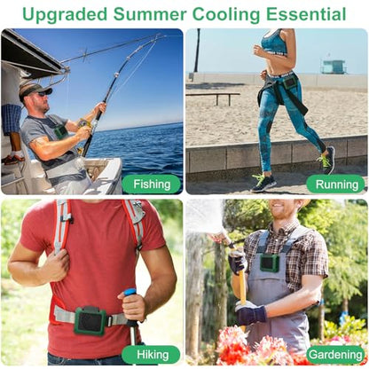 Portable Waist Fan, Personal Clip on Fan Rechargeable Hands-Free Hanging Neck/Desk Fans with 3-Speed Settings & LED Light, Small Wearable Cooling Belt Shirt Fans for Camping Travel Outdoors