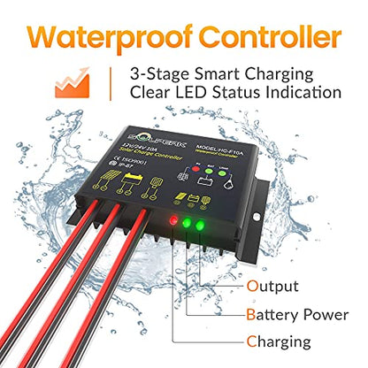 SOLPERK Solar Panel Kit 30W 12V, Waterproof Solar Battery Trickle Charger Maintainer + Upgrade Waterproof Controller + Adjustable Mount Bracket for Boat Car RV Motorcycle Marine Automotive - size: 30W PWM+Load