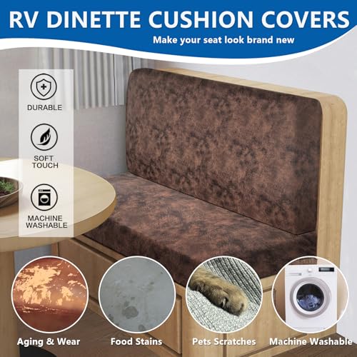 ANARACHON Leather Look RV Camper Dinette Cushion Covers, Washable RV Couch Cushion Covers Dinette Booth Seats Stretchable Camper Seat Covers (03 Brown, 2 Sets) - color: 03 Brown, size: 2 Sets