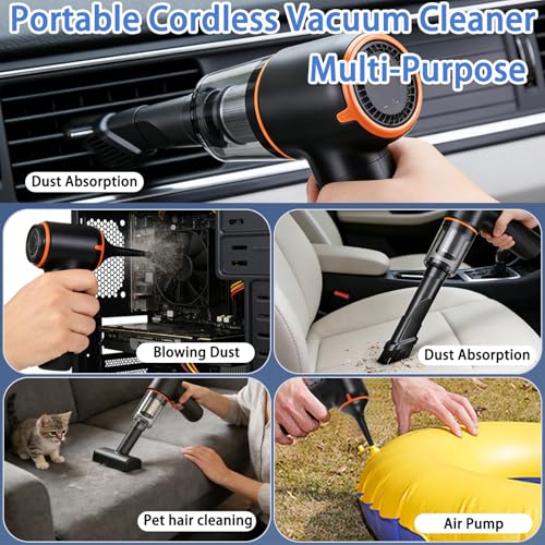 Car Vacuum Cleaner Portable Cordless with 6000PA Suction, Mini Handheld Vacuums Cleaner with Air Duster and Blower, High Power Hand held Cleaners for Car, Home, Office, Pet Hair, Keyboard