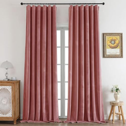 CUCRAF Dusty Rose Velvet Blackout Curtains 72 inches Long, Thermal Insulated, Noise Reducing Rod Pocket Luxury Drapes for Bedroom Living Room(52x72 inches, 2 Panels) - color: Dusty Rose, size: 52"W x 72"L (Pack of 2)