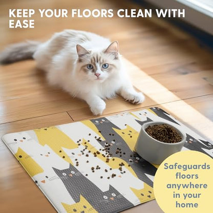 The Cat Ladies Cats Feeding Mat - Waterproof Dishwasher Safe Small Pet Eating Placemat - Cat Dog Food Mats for Food and Water Bowl - Protect Floors from Mess - Black & Yellow Cats - color: Black and Yellow Cats