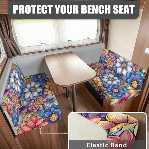 Rv Sofa Cover - Camper Accessories RV Dinette Cushion Covers Camper Cushion Slipcover with Boho Flower - Stretch 2 Seat Sofa Chair Cover Furniture Protector for RV Camper - color: Boho Flower Pattern