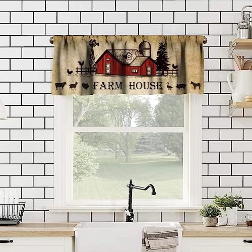 Rustic Kitchen Curtain Valance, Farmhouse Animal Cow Pig Chicken Window Valance, Western Country Style Window Treatment Valance for Living Room,54x18in - color: Farmhouse Animal-1