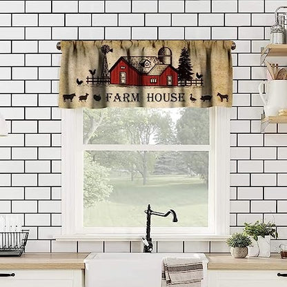 Rustic Kitchen Curtain Valance, Farmhouse Animal Cow Pig Chicken Window Valance, Western Country Style Window Treatment Valance for Living Room,54x18in - color: Farmhouse Animal-1
