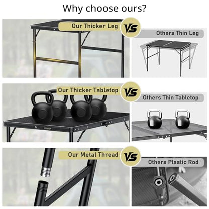 Anbte Portable Grill Table Max 29.5", 2 Adjustable Heights Folding Camping Table with Heat-Resistant Mesh Tabletop &Portable Handle, Waterproof, for Cooking BBQ Outdoor Patio, 31" X 22", Black - size: 35"L x 21.65"W x 29.4H"