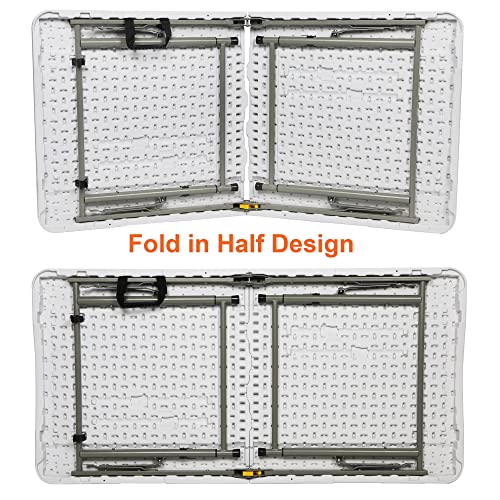 FORUP Folding Utility Table, 4ft Fold-in-Half Portable Plastic Picnic Party Dining Camp Table - size: 4 ft