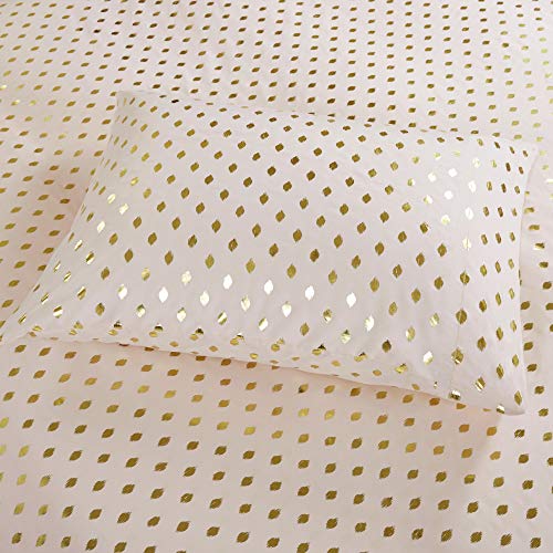 Intelligent Design Microfiber Cozy Bed Sheet Set, Modern All Season Bedding & Pillowcases, Premium 14" Elastic Pocket Fits up to 16" Mattress, Twin Blush/Gold Metallic Dot 3 Piece - color: Blush/Gold Metallic Dot, size: Twin