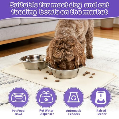 Pet Feeding Mat 12"x19" Silicone Dog Feeding Mat Pet Place Mat Waterproof Silicone Contain Spills Protects Floors Placemats for Cats and Dogs - color: Beige