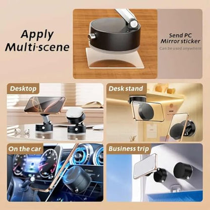 Oudvaker Foldable Magnetic Vacuum Phone Holder, 360° Electric Suction Car Mount, Double-Sided Swivel Stand for Car, Mirror, Gym, Kitchen, Hands-Free Portable Phone Holder (Black) - color: Black