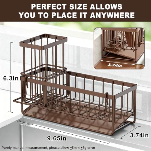 Sponge Holder for Kitchen Sink, Kitchen Sink Caddy, Kitchen Sink Sponge Holder, Dish Sponge Holder, Kitchen Sink Organizer for Sponge, Dish Brush, Scrubber(9.65" x 3.74" x 6.3", Brown) - color: Brown