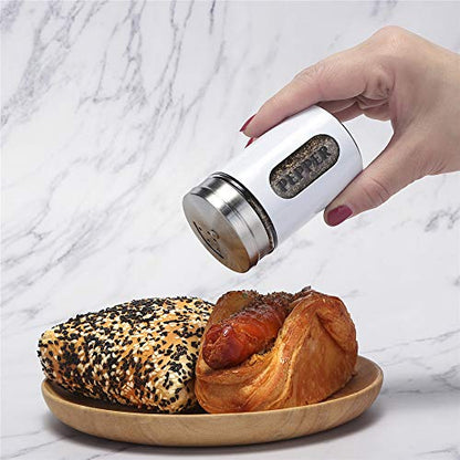 Salt and Pepper Shakers Stainless Steel and Glass Set with Adjustable Pour Holes - color: Stainless Steel,White