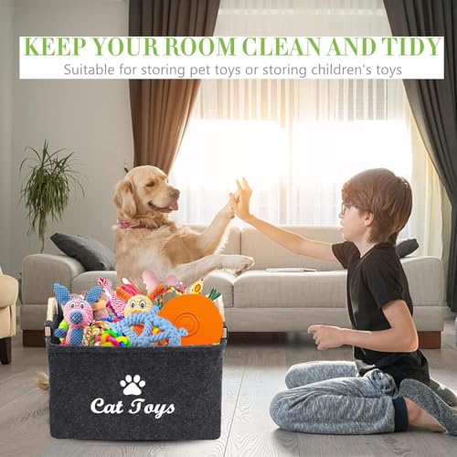 CozyCove Felt pet Toy Box Collapsible Pet Supplies Storage Basket cat toy box storage basket chest organizer，Fabric Storage Bin for Organizing Pet Toys, Blankets, Leashes, and Food